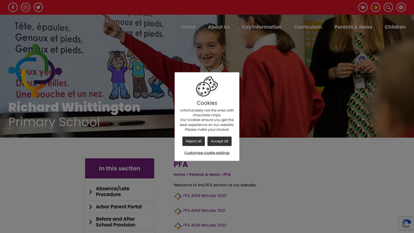 Screenshot of the The Richard Whittington Primary School Parents And Friends Association website