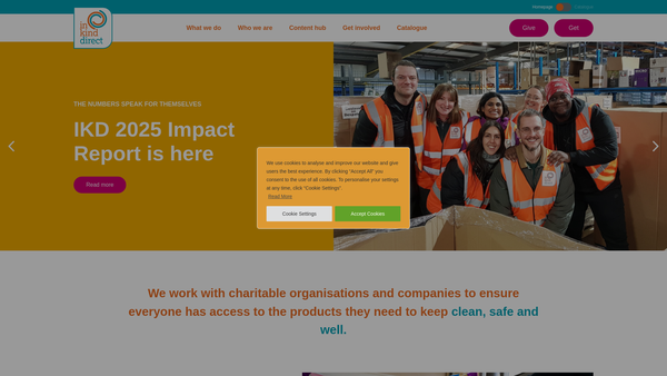 Screenshot of the In Kind Direct website