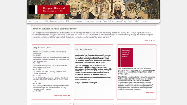 Screenshot of the European Historical Economics Society website
