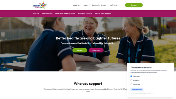 Screenshot of the Humber NHS Foundation Trust Charitable Funds website