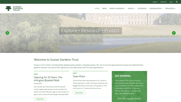 Screenshot of the Sussex Gardens Trust website