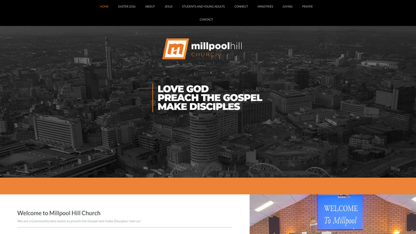 Screenshot of the Millpool Hill Pentecostal Church website