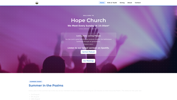 Screenshot of the Hope Church (UK) website