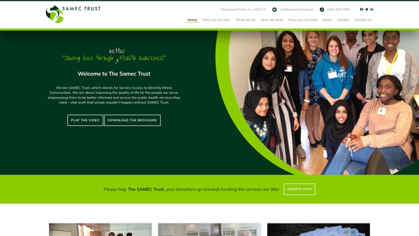 Screenshot of the Service Access To Minority Ethnic Communities (S.a.m.e.c) website