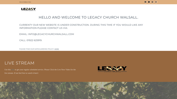 Screenshot of the Legacy Church Walsall website