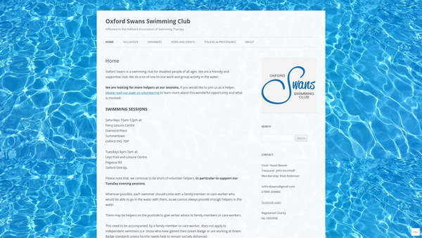 Screenshot of the Oxford Swans Swimming Club website