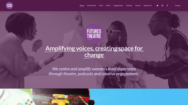Screenshot of the Futures Theatre Company website