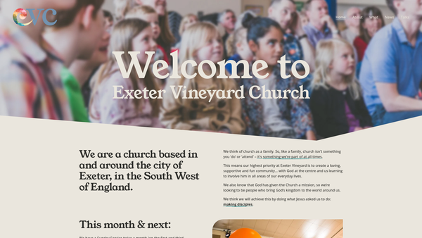 Screenshot of the Exeter Vineyard Church website