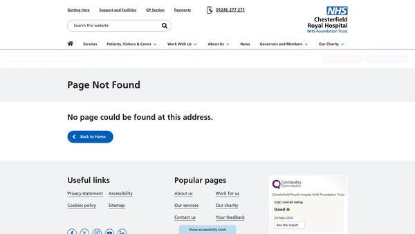 Screenshot of the Chesterfield Royal Hospital NHS Foundation Trust General Charity website