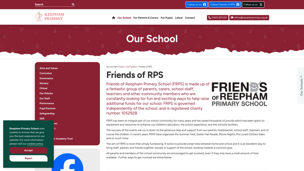 Screenshot of the Friends Of Reepham Primary School website