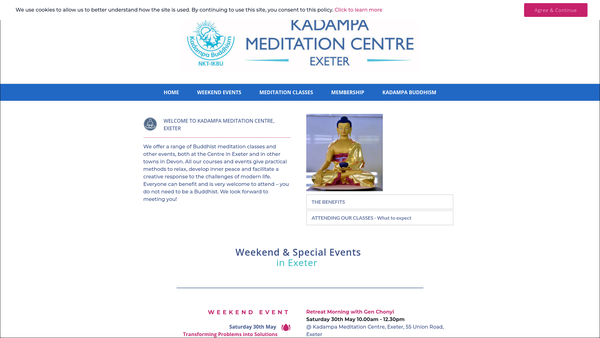 Screenshot of the Kadampa Meditation Centre Exeter website