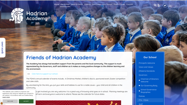 Screenshot of the Friends of Hadrian Academy website