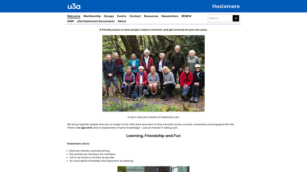 Screenshot of the The Haslemere U3A website