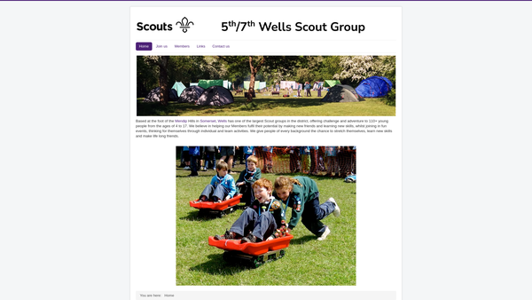 Screenshot of the 5th/7th Wells Scout Group website