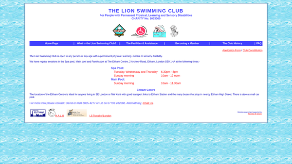 Screenshot of the Lion Swimming Club website