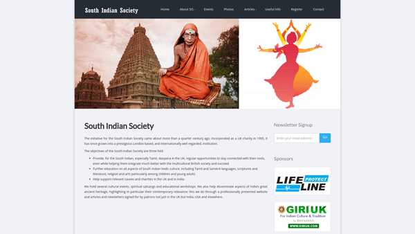 Screenshot of the South Indian Society website