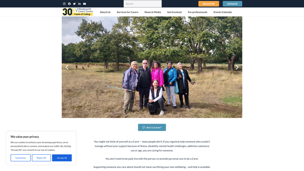 Screenshot of the Wandsworth Carers' Centre website