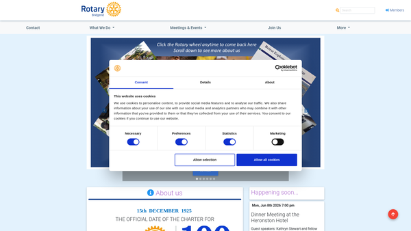 Screenshot of the The Rotary Club of Bridgend website