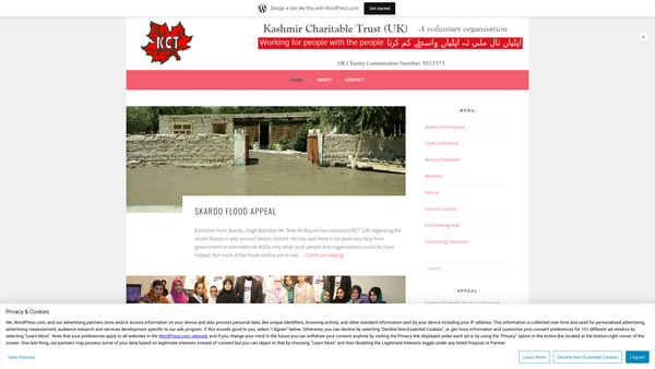Screenshot of the Kashmir Charitable Trust (U.K.) website