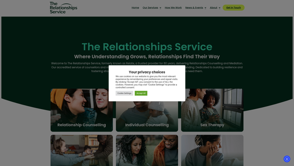 Screenshot of the The Relationships Counselling, Therapy and Mediation Service website