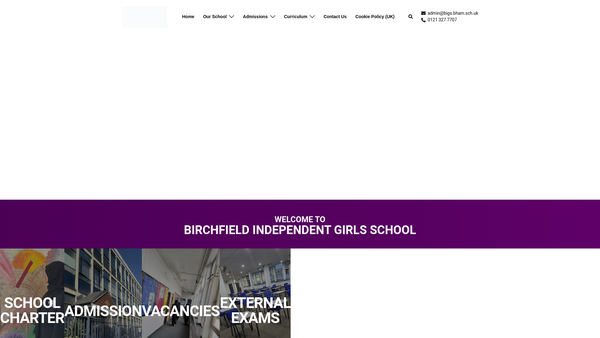 Screenshot of the Birchfield Independent Girls School website