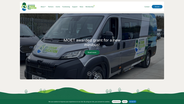 Screenshot of the Manchester Outdoor Education Trust website