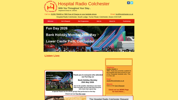 Screenshot of the Hospital Radio Colchester website