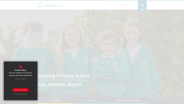 Screenshot of the Nazeing Parents, Teachers And Friends Association website