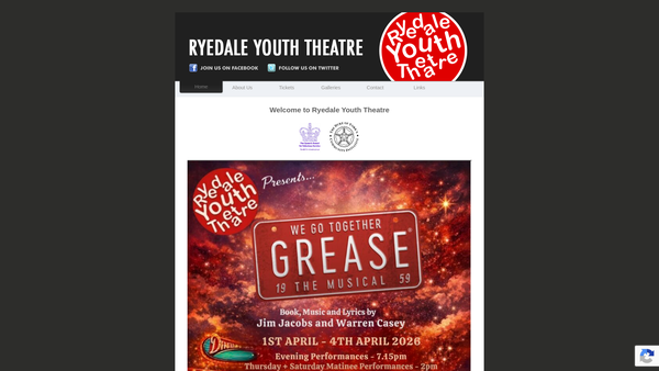 Screenshot of the Ryedale Youth Theatre website