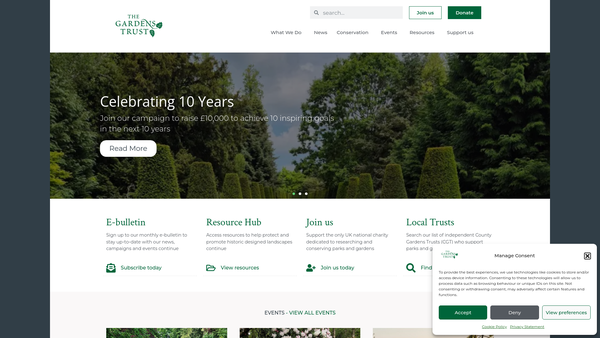 Screenshot of the The Gardens Trust website