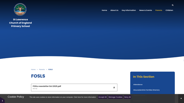 Screenshot of the Friends Of St Lawrence School (Lechlade) website