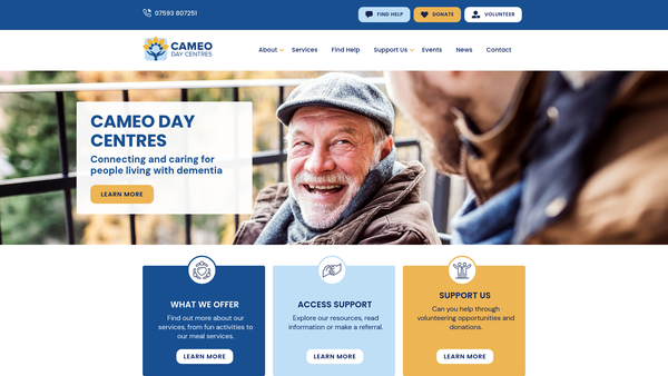 Screenshot of the Cameo website