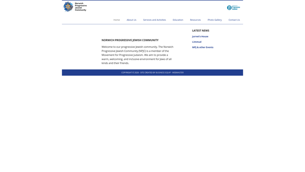 Screenshot of the Norwich Liberal Jewish Community  (NLJC) website
