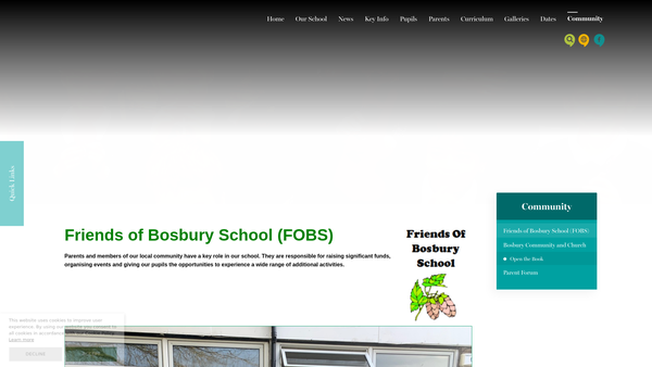 Screenshot of the Friends Of Bosbury School website