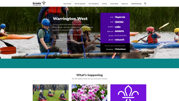 Screenshot of the Warrington West District Scouts website
