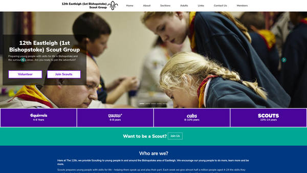 Screenshot of the 12th Eastleigh Scout Group website