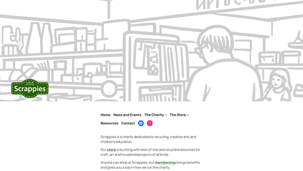 Screenshot of the Shropshire Children's Scrapstore, Recycling And Resource Centre - Scrappies website