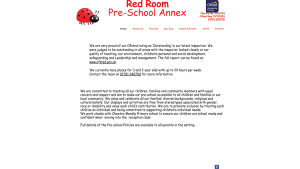 Screenshot of the Red Room Pre-School Playgroup website