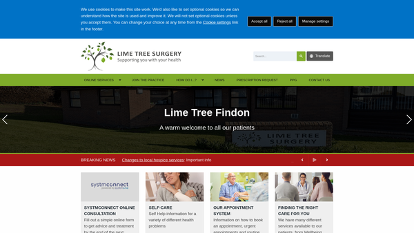Screenshot of the Lime Tree Surgery Patients Group website