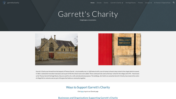 Screenshot of the Garrett's Charity website