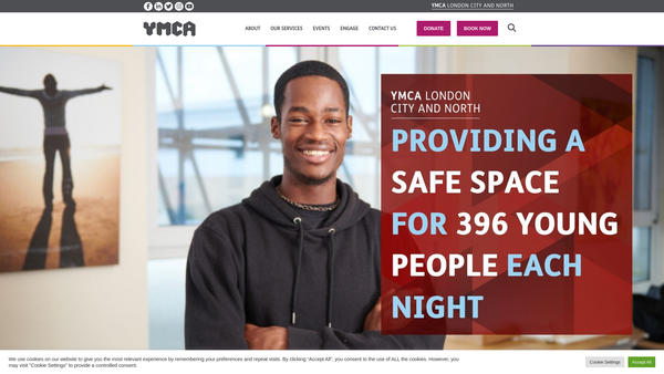 Screenshot of the YMCA London City And North website
