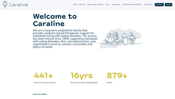Screenshot of the Caraline: Eating Disorders Counselling And Support Service website