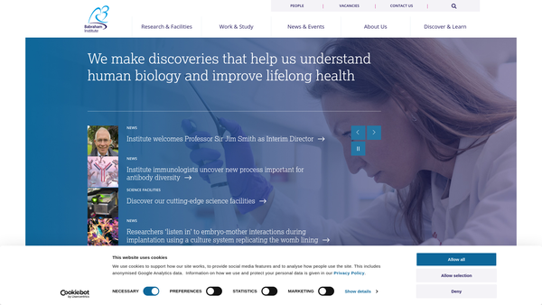 Screenshot of the The Babraham Institute website