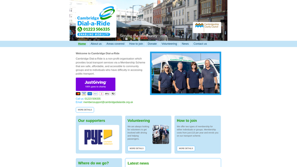 Screenshot of the Cambridge Dial A Ride Limited website