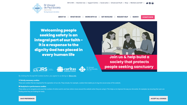 Screenshot of the St Vincent De Paul Society (England And Wales) website