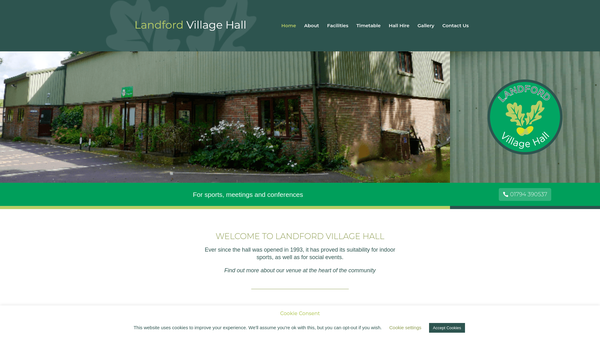 Screenshot of the Landford Village Hall website