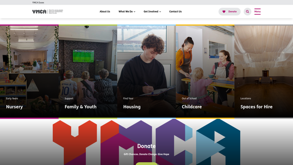 Screenshot of the YMCA Essex website