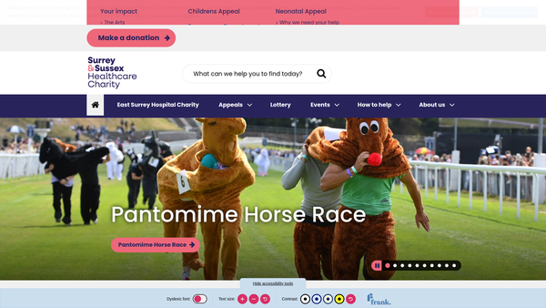 Screenshot of the Surrey and Sussex Healthcare Charity website