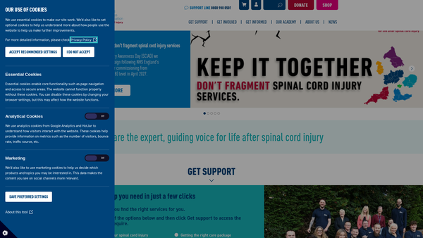 Screenshot of the Spinal Injuries Association website