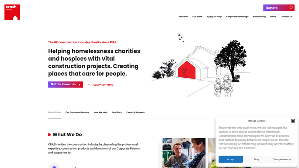 Screenshot of the Construction Industry Relief, Assistance And Support For The Homeless And Hospices Limited website
